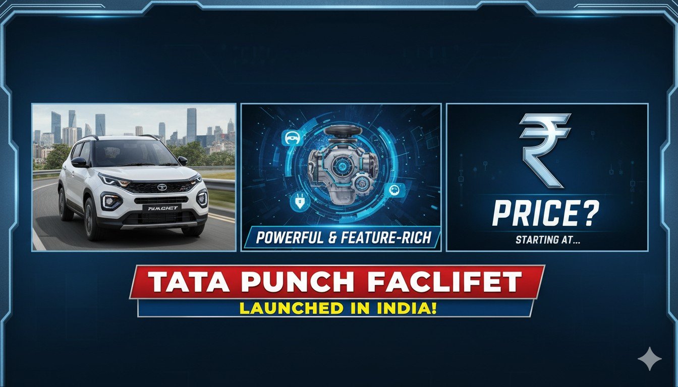 टाटा पंच फेसलिफ्ट की फ्रंट व्यू इमेज, जिसमें नया LED हेडलैंप और बंपर दिख रहा है।
