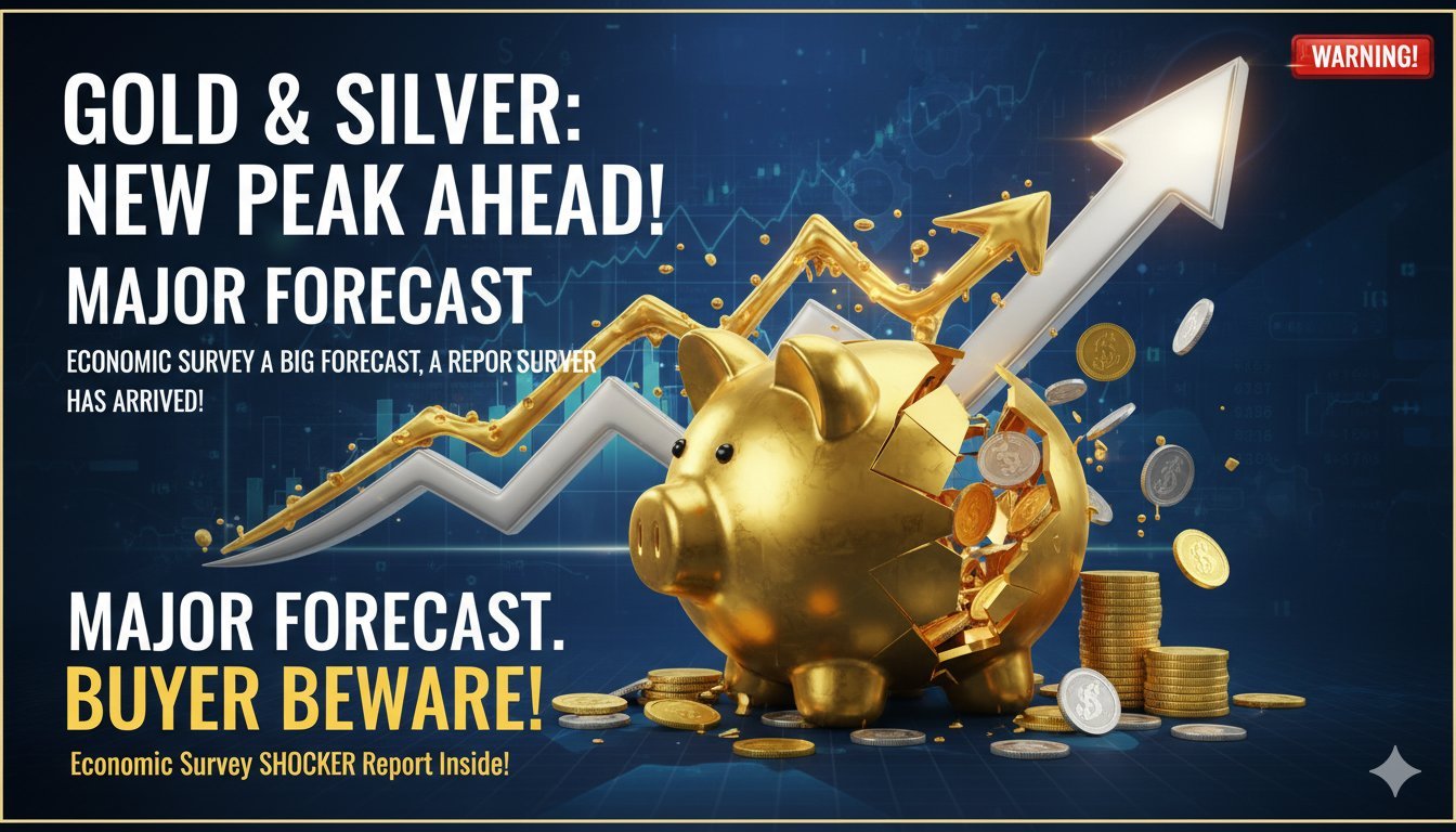 गोल्ड और सिल्वर के सिक्कों और बार्स की चमकदार छवि, आर्थिक ग्राफ के साथ