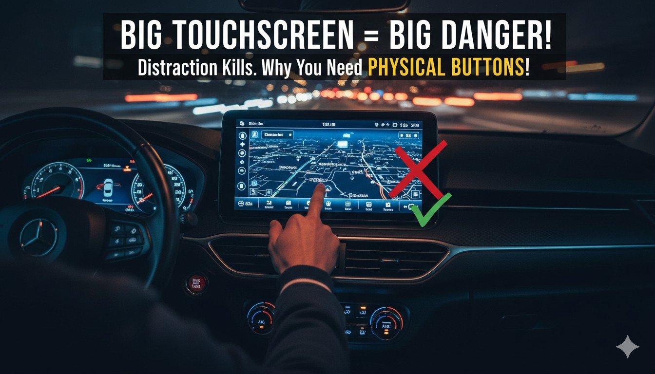कार डैशबोर्ड में बड़ी टचस्क्रीन और फिजिकल बटन की तुलना