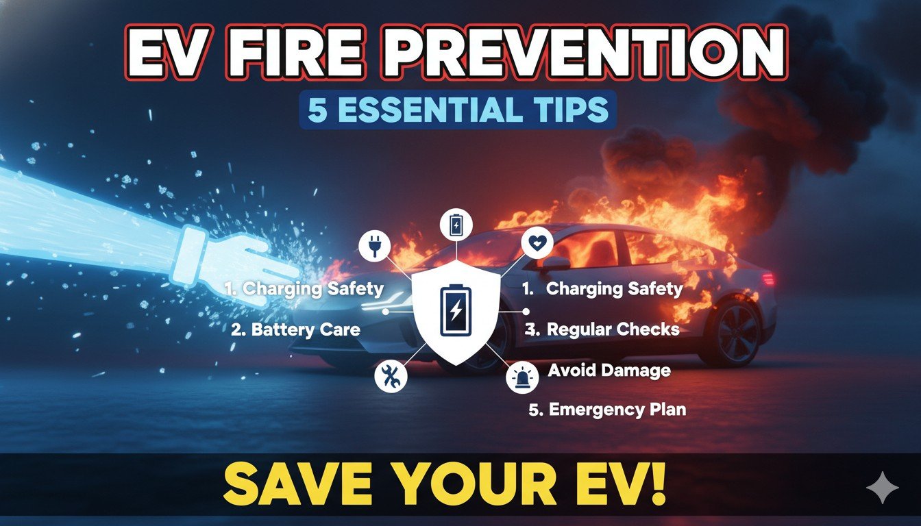 इलेक्ट्रिक कार में आग लगने से बचाव के 5 टिप्स दर्शाती छवि