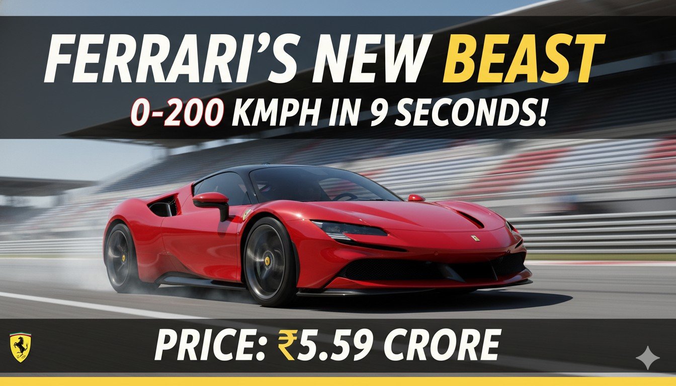 Ferrari Amalfi supercar in red color speeding on road