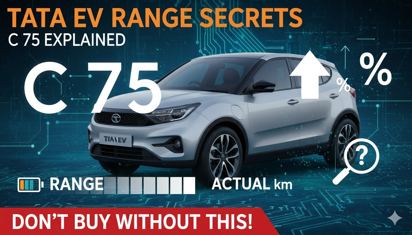 टाटा Curvv EV चार्जिंग के दौरान दिखती हुई coupe-SUV, रेंज और बैटरी गणित को रिप्रेजेंट करती इमेज