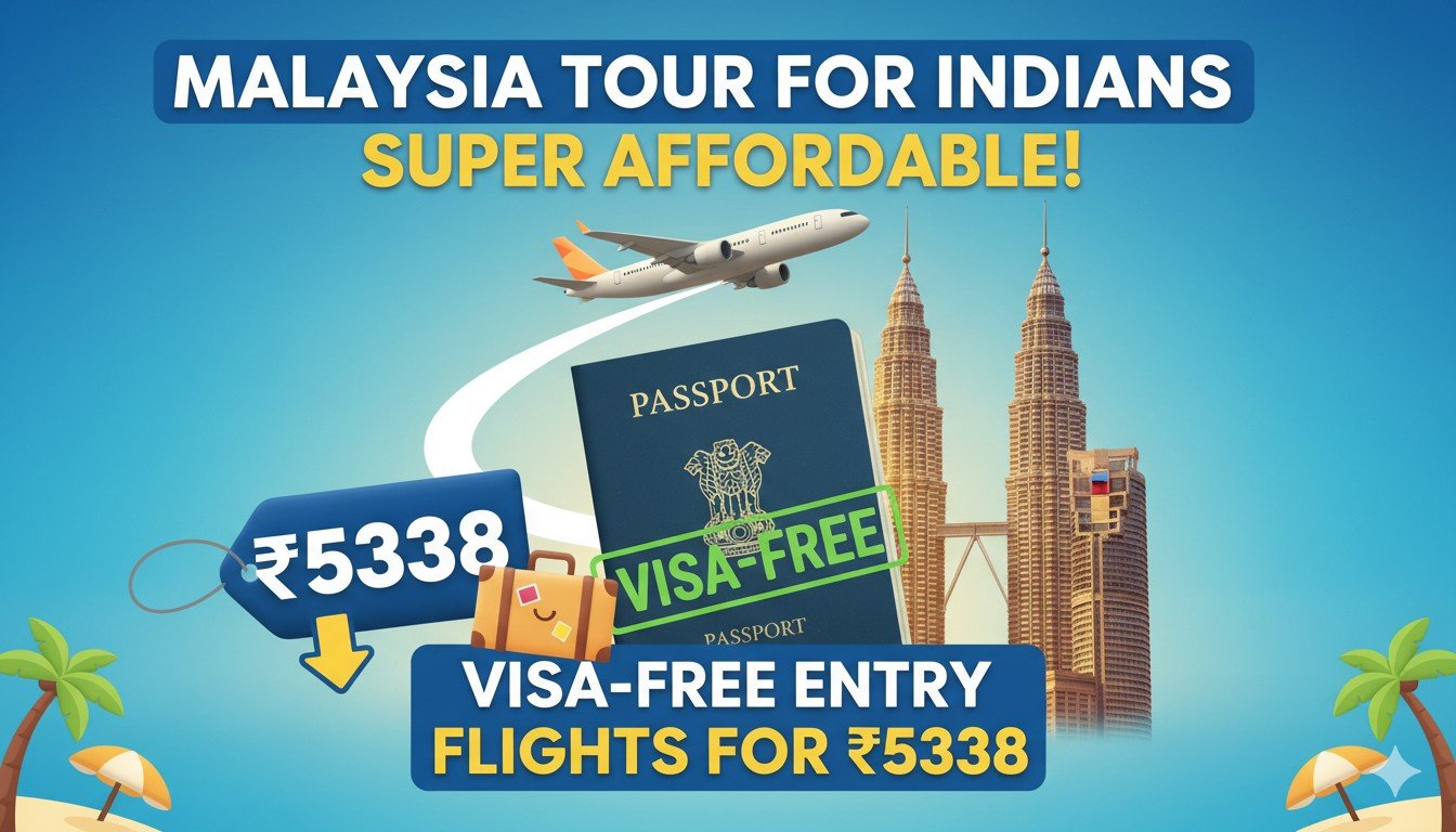 भारतीय यात्री कुआलालंपुर एयरपोर्ट पर उतरते हुए, मलेशिया वीजा-फ्री एंट्री और सस्ती फ्लाइट्स का जश्न