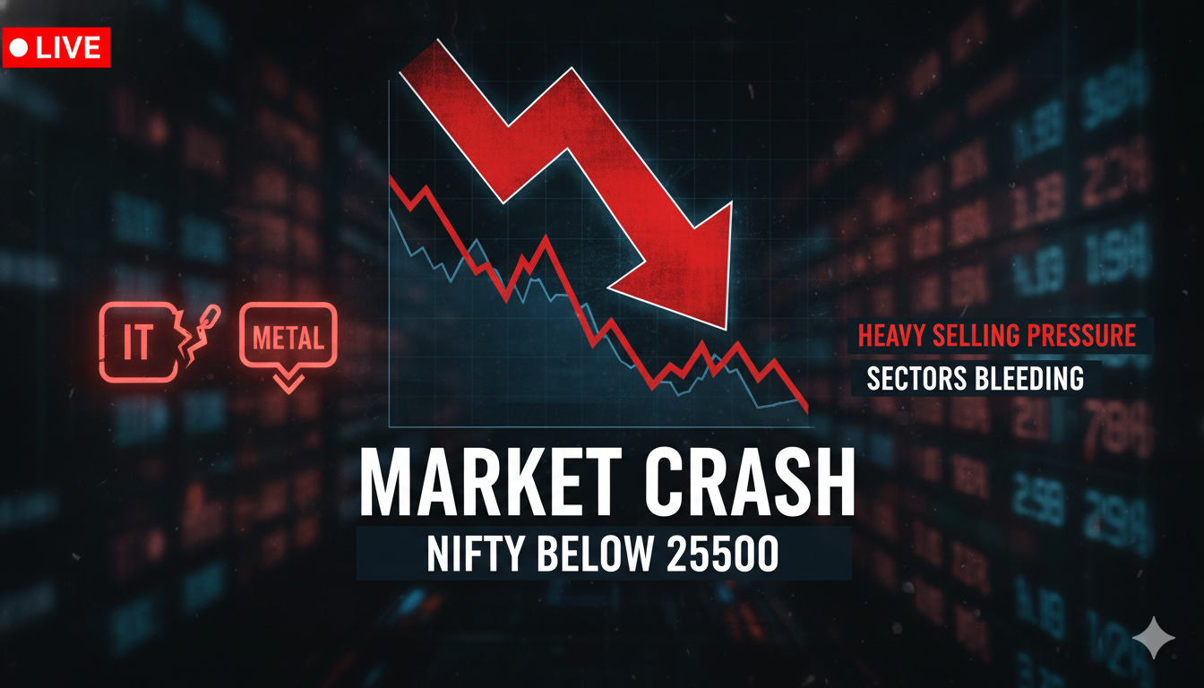 भारतीय शेयर बाजार में गिरावट, निफ्टी 25500 के नीचे बंद, लाल निशान में सेंसेक्स और प्रमुख सेक्टर