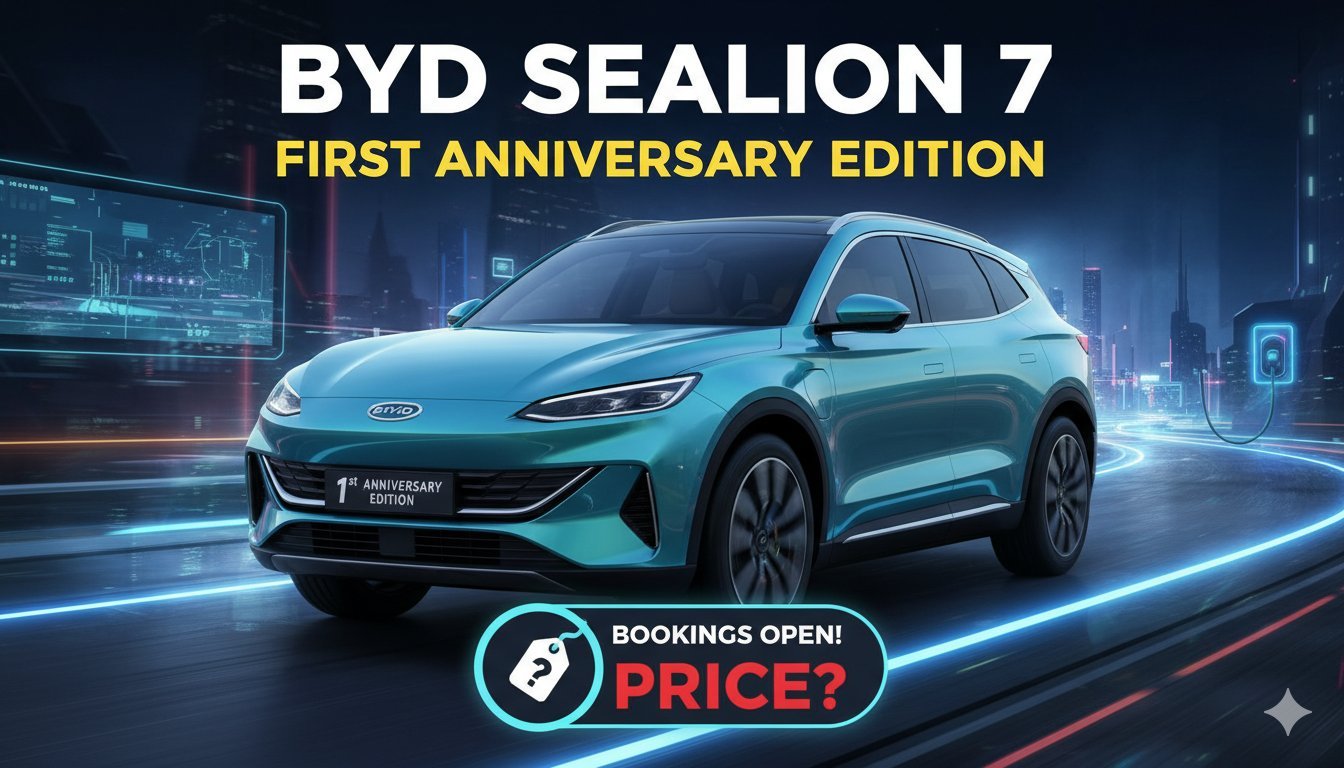 BYD Sealion 7 First Anniversary Edition electric SUV front view with modern design and blue accents