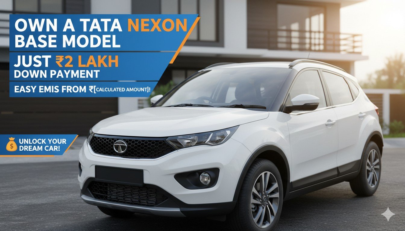 Tata Nexon Smart base variant red colour front view with price and EMI details