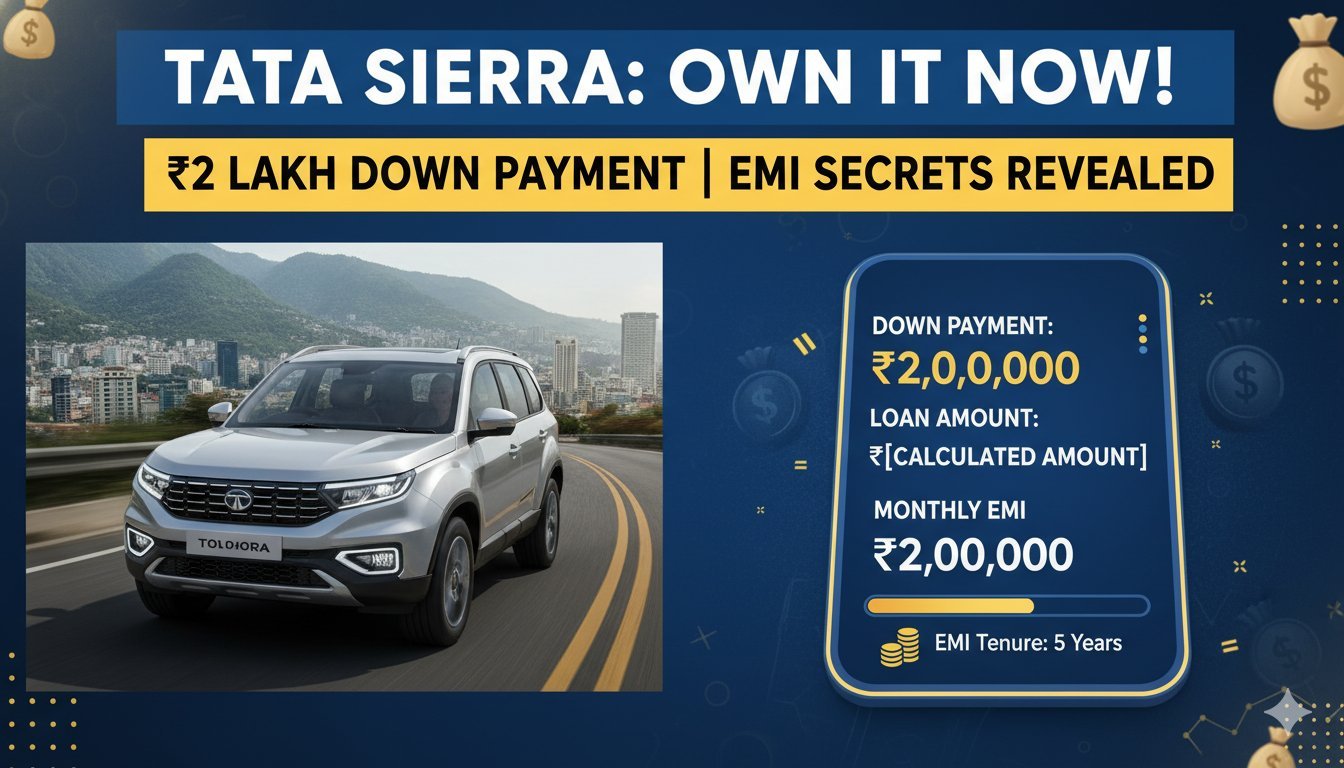Tata Sierra बेस वेरिएंट Smart+ Petrol MT एक्स-शोरूम ₹11.49 लाख में, 2 लाख डाउन पेमेंट के बाद EMI डिटेल्स