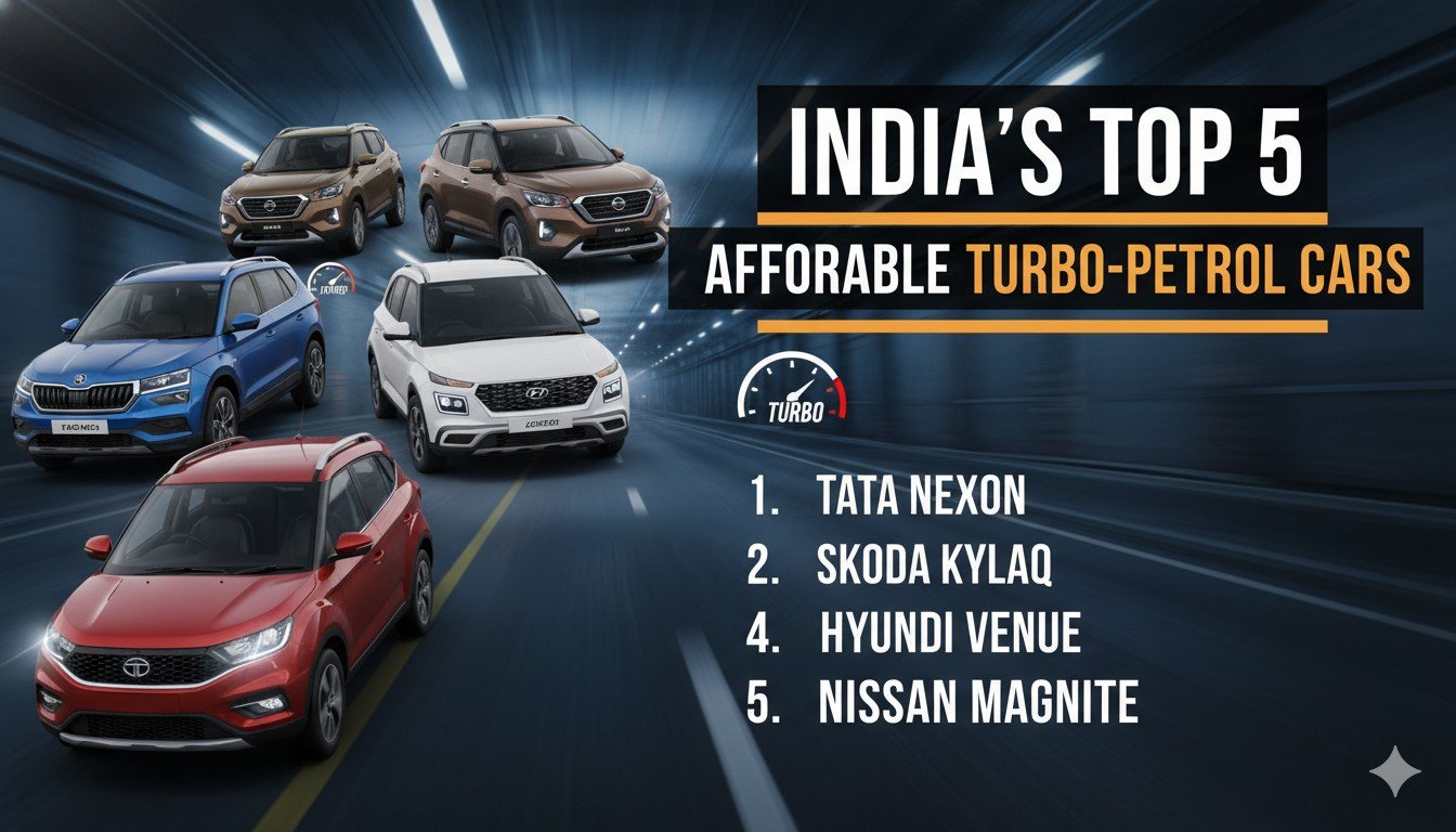 Alt Text for featured image : टॉप 5 सबसे किफायती टर्बो-पेट्रोल SUVs की लिस्ट - Tata Nexon और Skoda Kylaq सहित