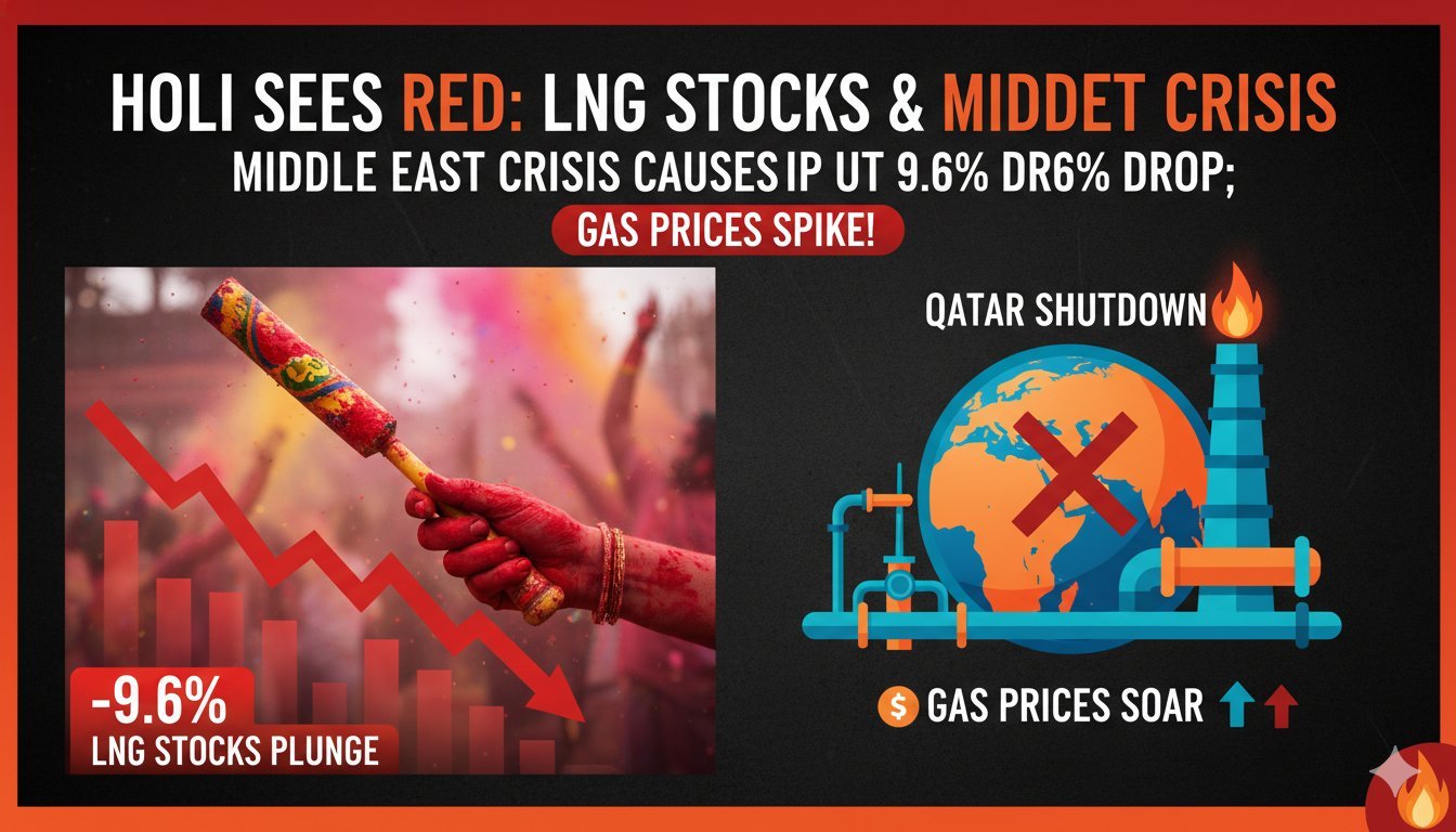 मिडिल ईस्ट संकट में LNG टैंकर और गैस प्लांट की इमेज, कतर शटडाउन से उछली गैस कीमतें दिखाती